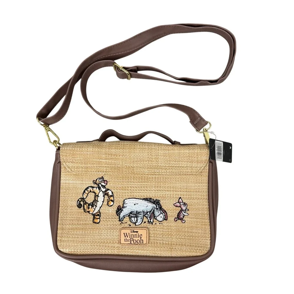 Disney Bag Womens Tan Winnie the Pooh Hundred Acre Crossbody Straw Buckle Down